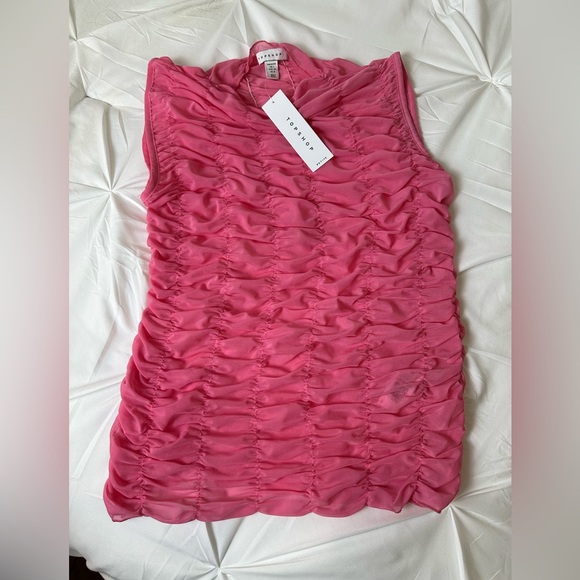 Top shop Ruched Mesh Tank Top in Pink NWT - Picture 5 of 10